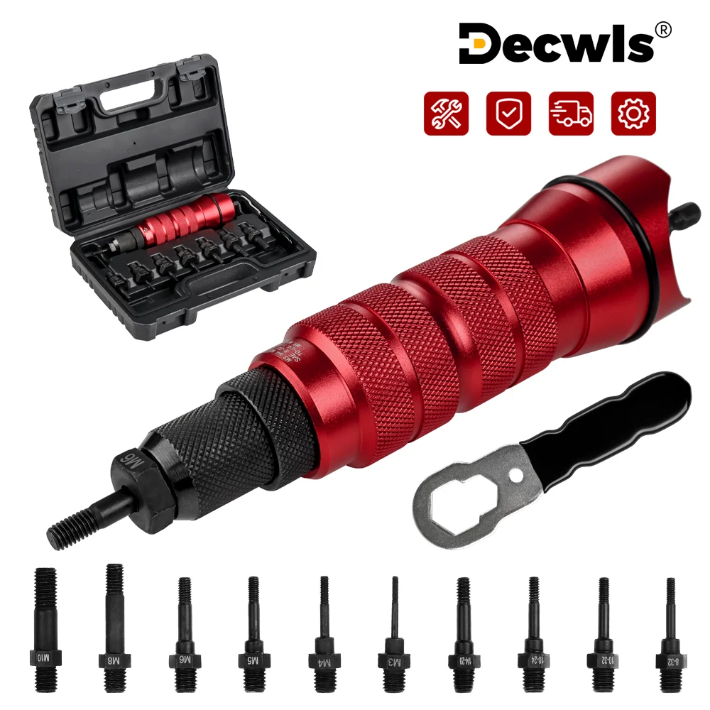 Metric+Imperial Thread Electric Rivet Nut Gun Adapter,Home Insert Nut Riveting Tool,Industrial Grade Alloy Riveting Tools
