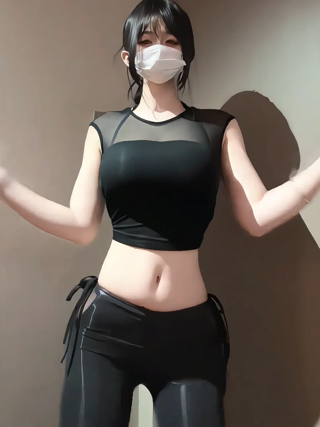 Sexy Retro Splice Vest Top Black round Neck Mesh Yoga Pants Two Piece Set Summer Pure Desire Fashion Women's Clothing Set