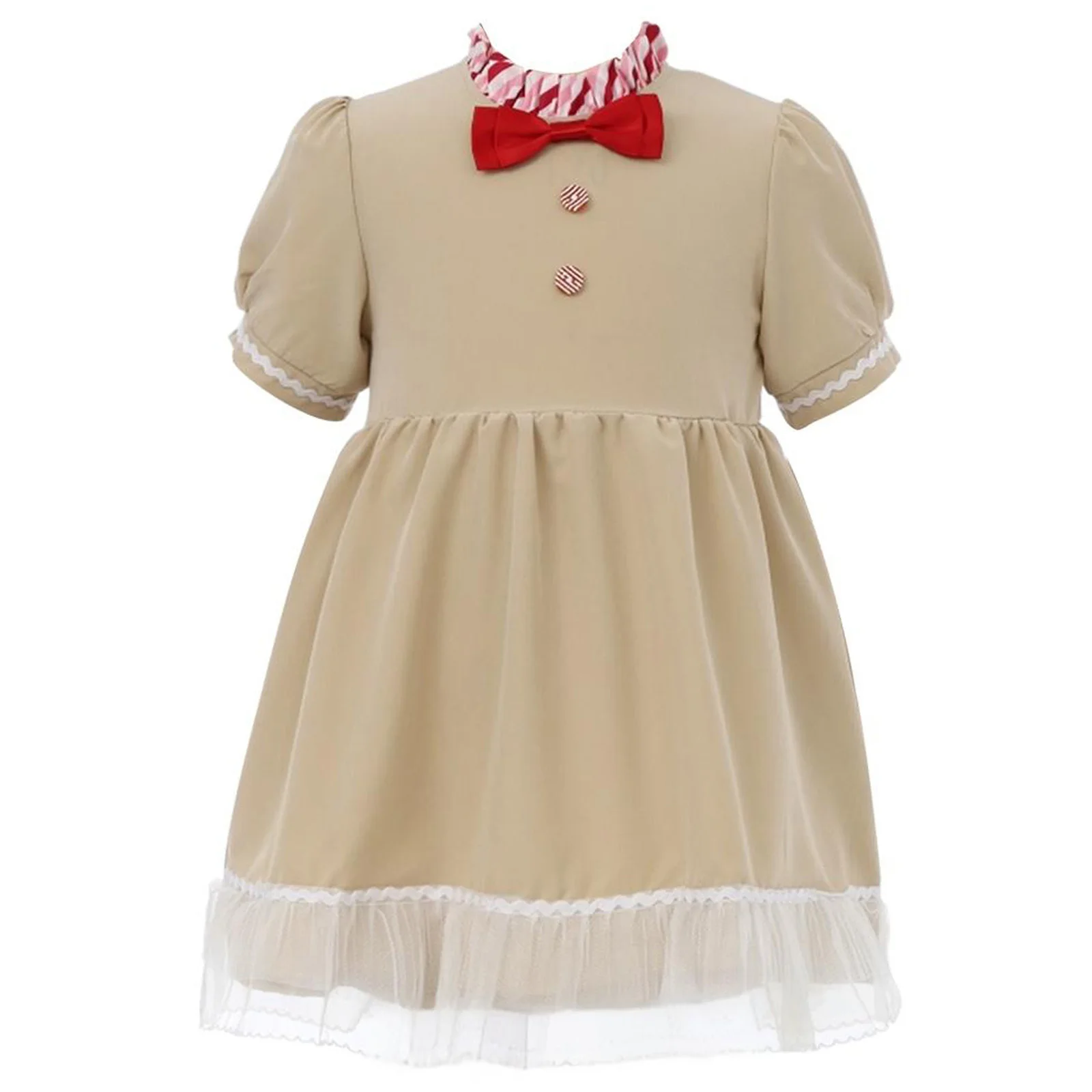 Robe de Cosplay de noël pour filles, bonhomme en pain d'épice, manches courtes, nœud papillon, fermeture éclair, robe Tutu en maille, Costume de fête de carnaval de noël, Festival