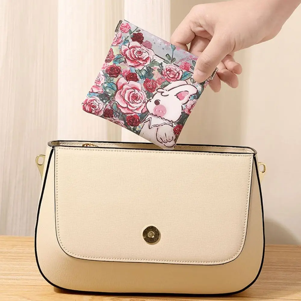 Portable PU Coin Purses Waterproof Automatic Closing Mini Storage Bags Bunny Print Coin Pouch Travel