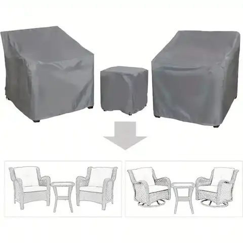 3pcs Heavy-Duty Waterproof Outdoor Furniture Covers Set - All-Weather UV-Resistant -Saving Patio Sofa, Chair & Coffee Table With Drawstring Closure, Fits 2 Chairs & Coffee Table (Year-Round Use), Patio Furniture Cover, Lounge Covers, Patio Set