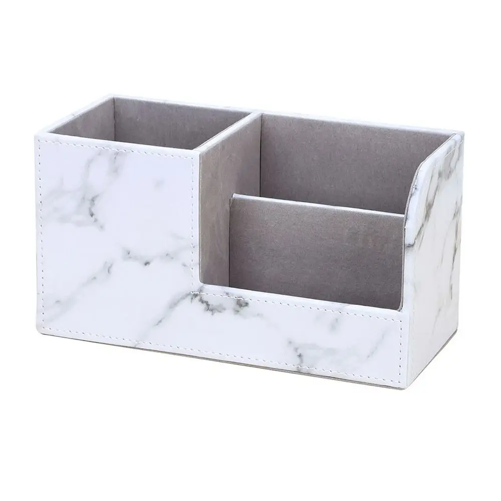 

Light Luxury Leather Pen Holder Stationery Storage 3Grids Makeup Brush Holder Desktop Organiser Brush Pot