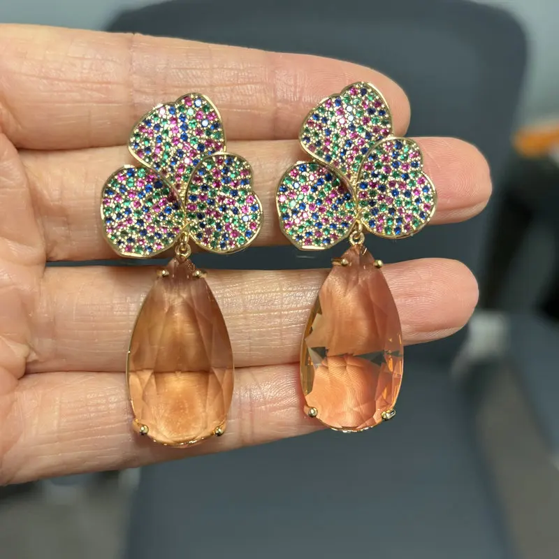 Bilincolor New Arrival Purple Cubic Zirconia Fashion Earring for Women Wedding