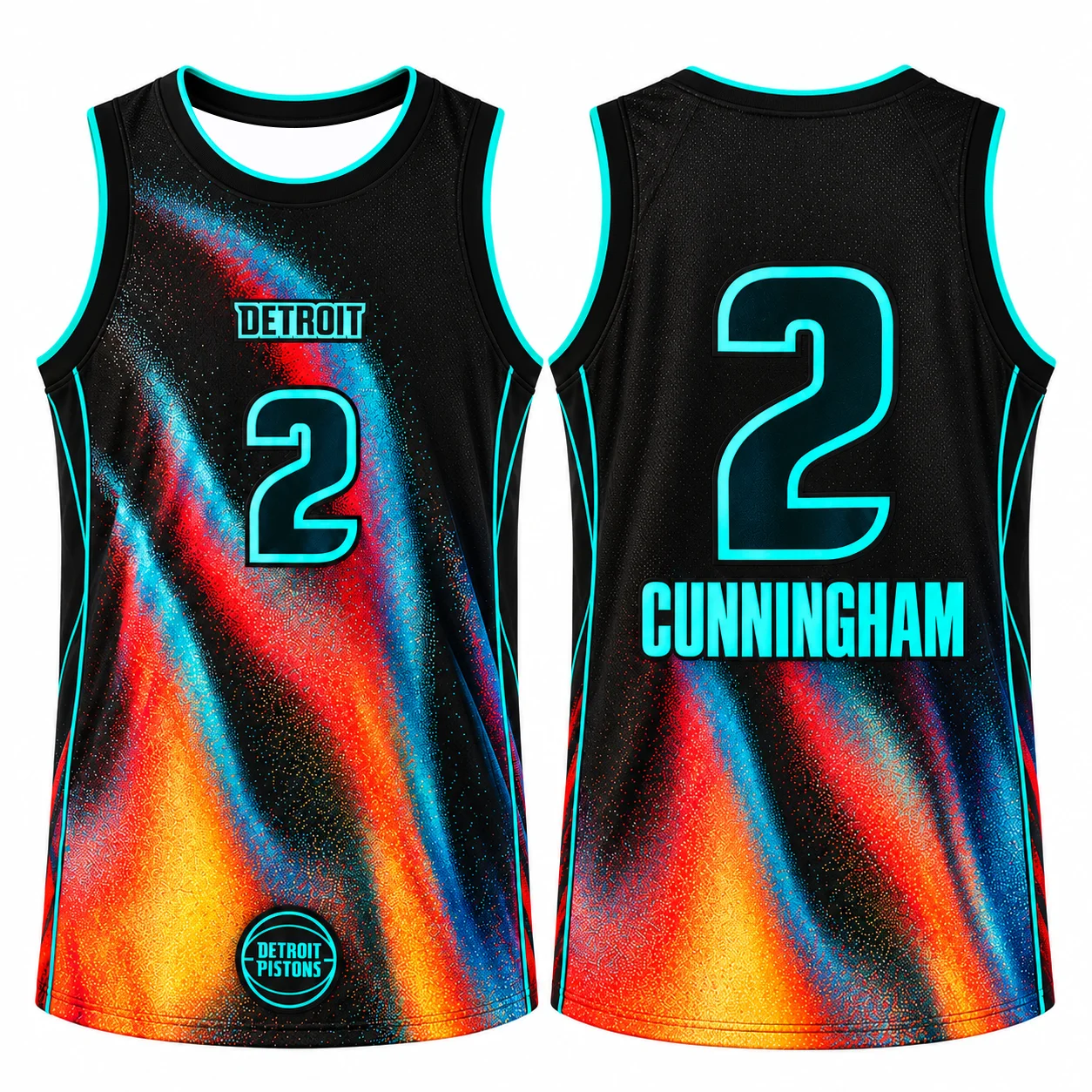 2026-27 Detroit Pistons Specter Edition Cade Cunningham #2 Basketball Jersey Men Women Black Sleeveless Sports Mesh Tank Top