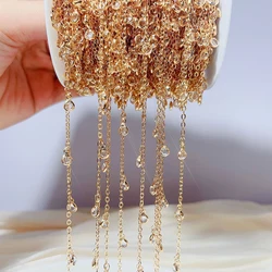 2meters 1meter Rhinestone Pendants Chains 4mm Crystal Beads Copper Chains Transparent Glass Bead Necklace for DIY Jewelry Making