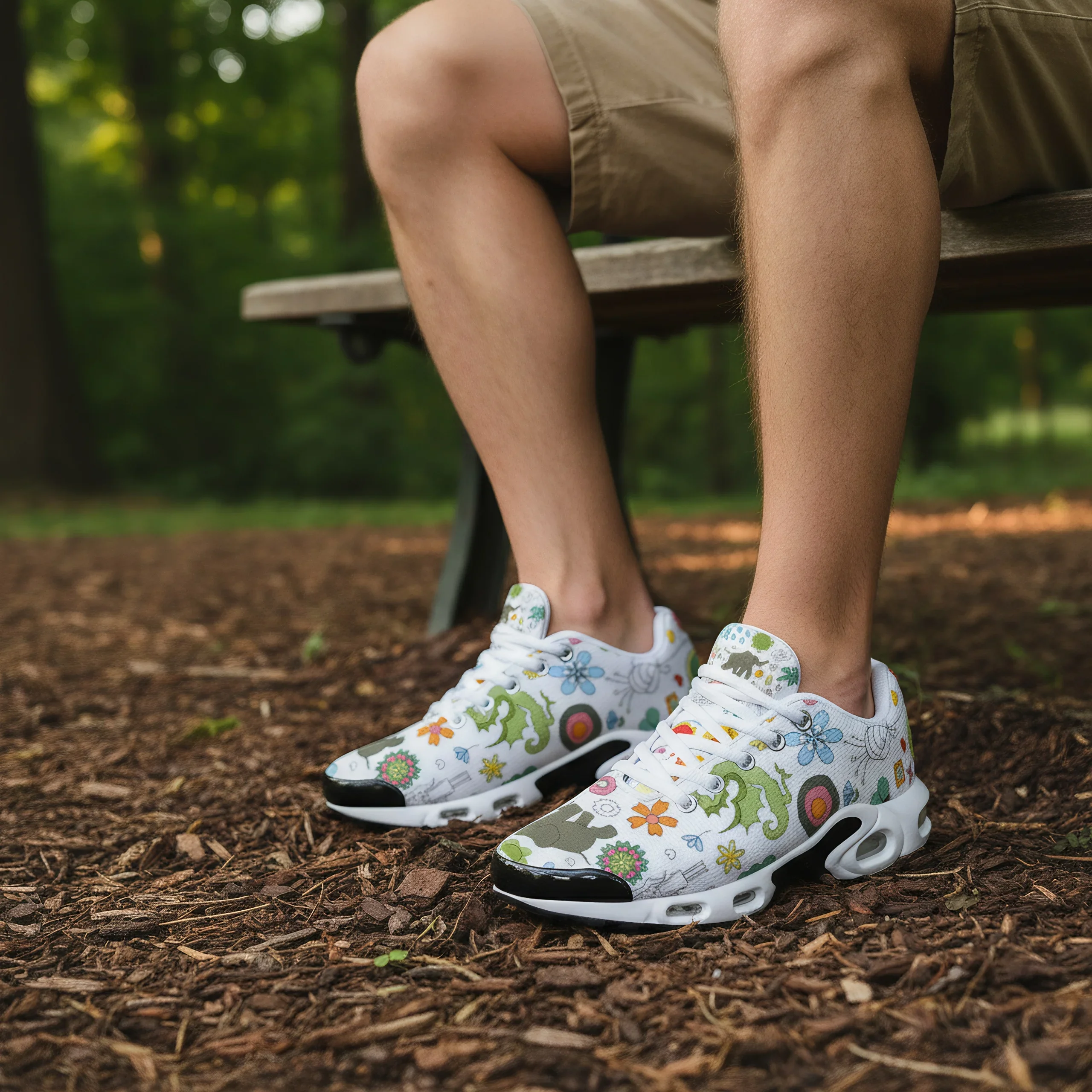 Customizable hand-painted colored print casual air-cushioned shoes, breathable mesh upper athletic shoes for men and women