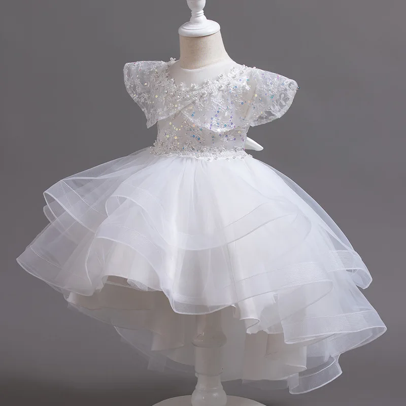 Infant Girls Gala Dresses Gown Elegant Wedding Birthday Party Dress For 2 8 10 To 12 Years Old Kids White Child Clothes Frocks