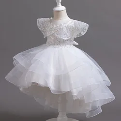 Infant Girls Gala Dresses Gown Elegant Wedding Birthday Party Dress For 2 8 10 To 12 Years Old Kids White Child Clothes Frocks