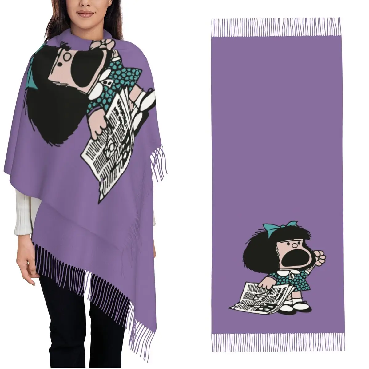 

Женский шарф с кисточками Ma Weeas Protesting, большая мягкая теплая шаль, милый кавайный кашемировый шарф с героями мультфильмов для повседневной носки