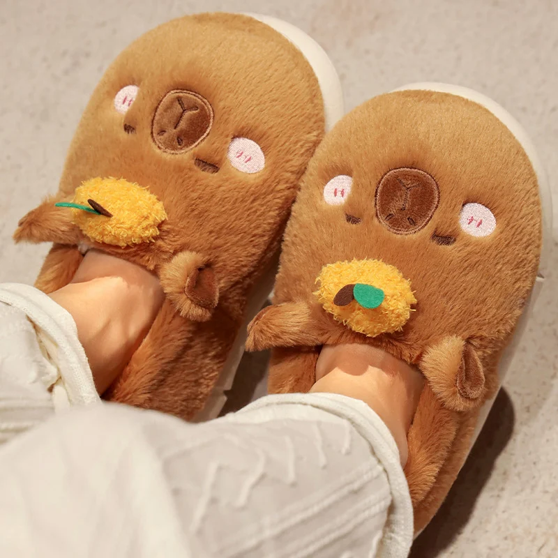 Highland Cow Capybara Plush Slippers Christmas Home Cotton Shoes Cute Animals Anti-slip Indoor Winter Warm House Slipper Gifts