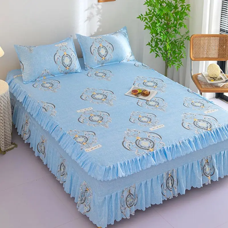 Non-slip Thickened Bed Skirt Bed Cover Single Piece Korean Polished Bed Hat Sheet Simmons Protective Cover Rural Style