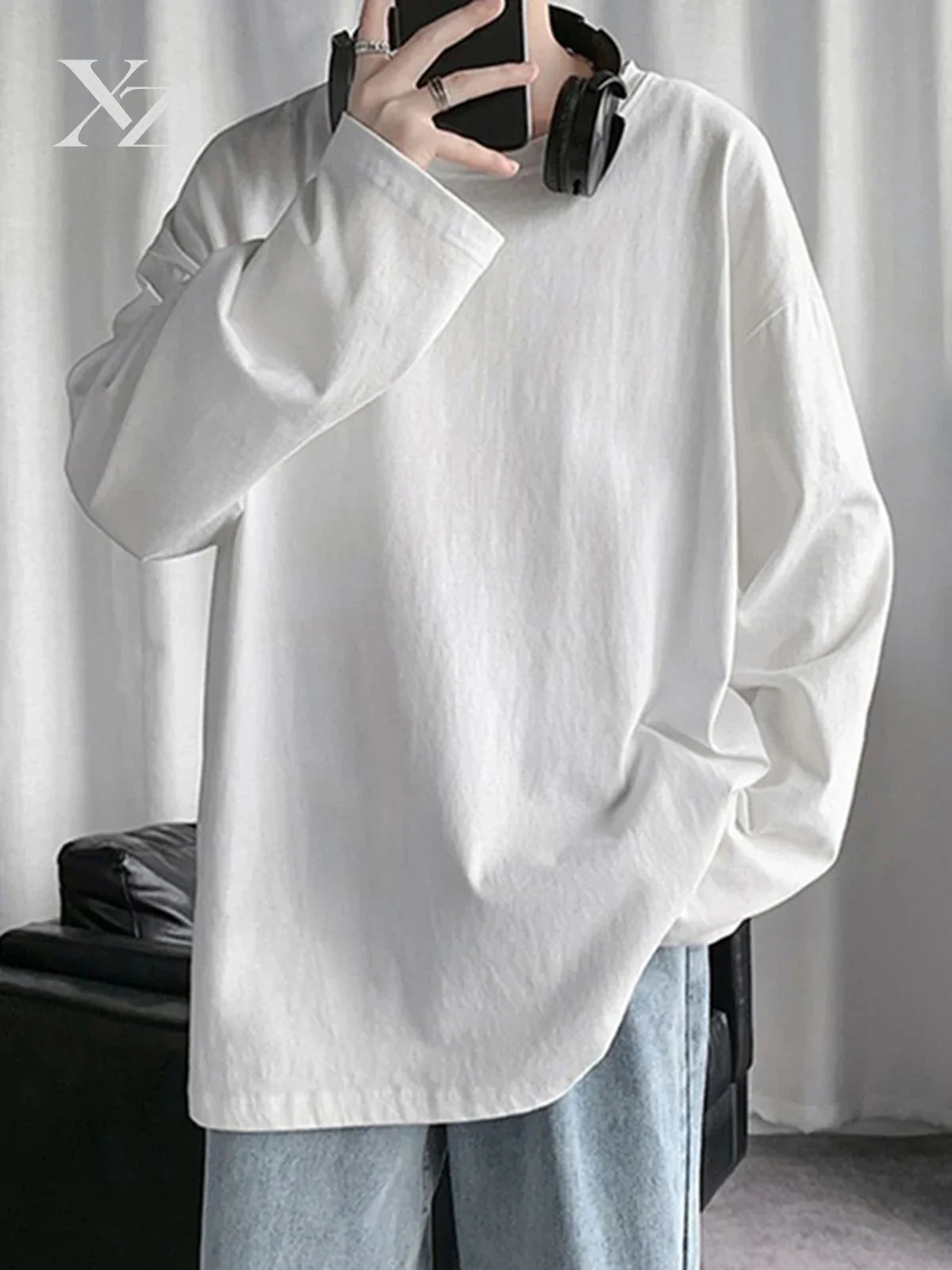 Loose Long Sleeve round Neck T-Shirt for Men Spring Autumn Pure Color Base Layer Shirt Inner Wear Big Size Casual Fashion