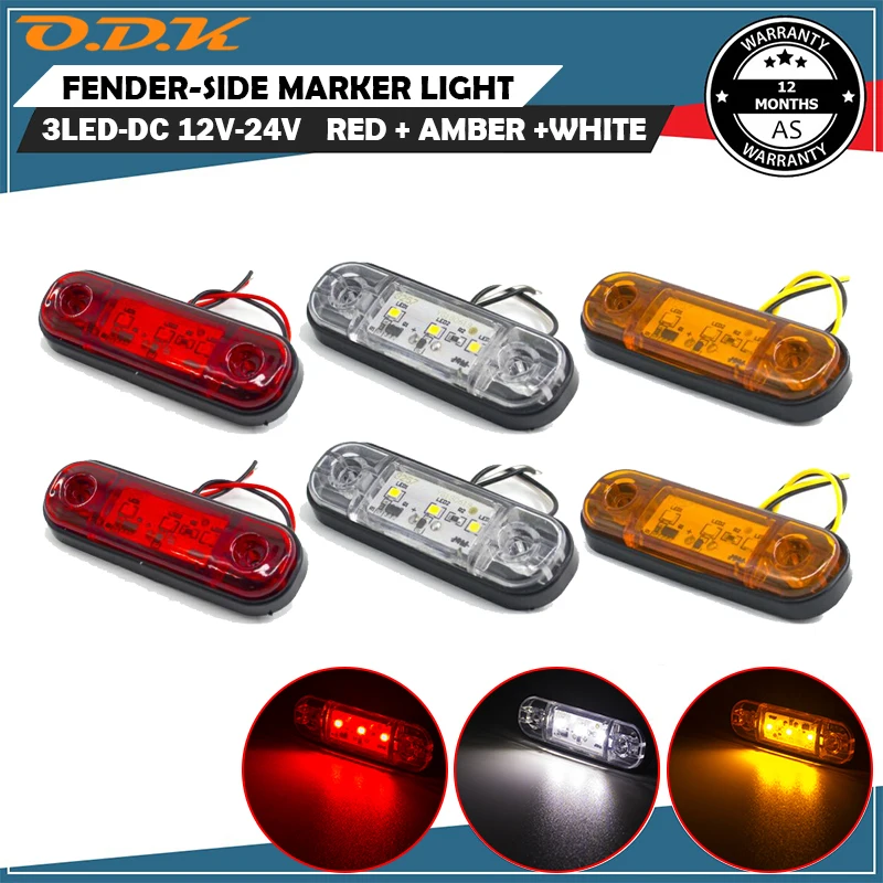 2pcs 12V 24V Car Led Lamp 3LED External Side Marker Warning Tail Light Lamp Clearance Signal Brake Indicator Trailer Truck Lorry