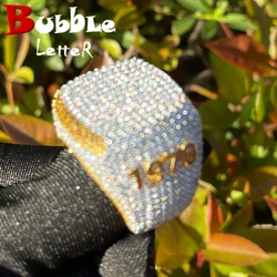 Bubble Letter Custom Ring for Men Full Iced Out Cubic Zirconia Personalized Name Finger Charm Hip Hop Jewelry