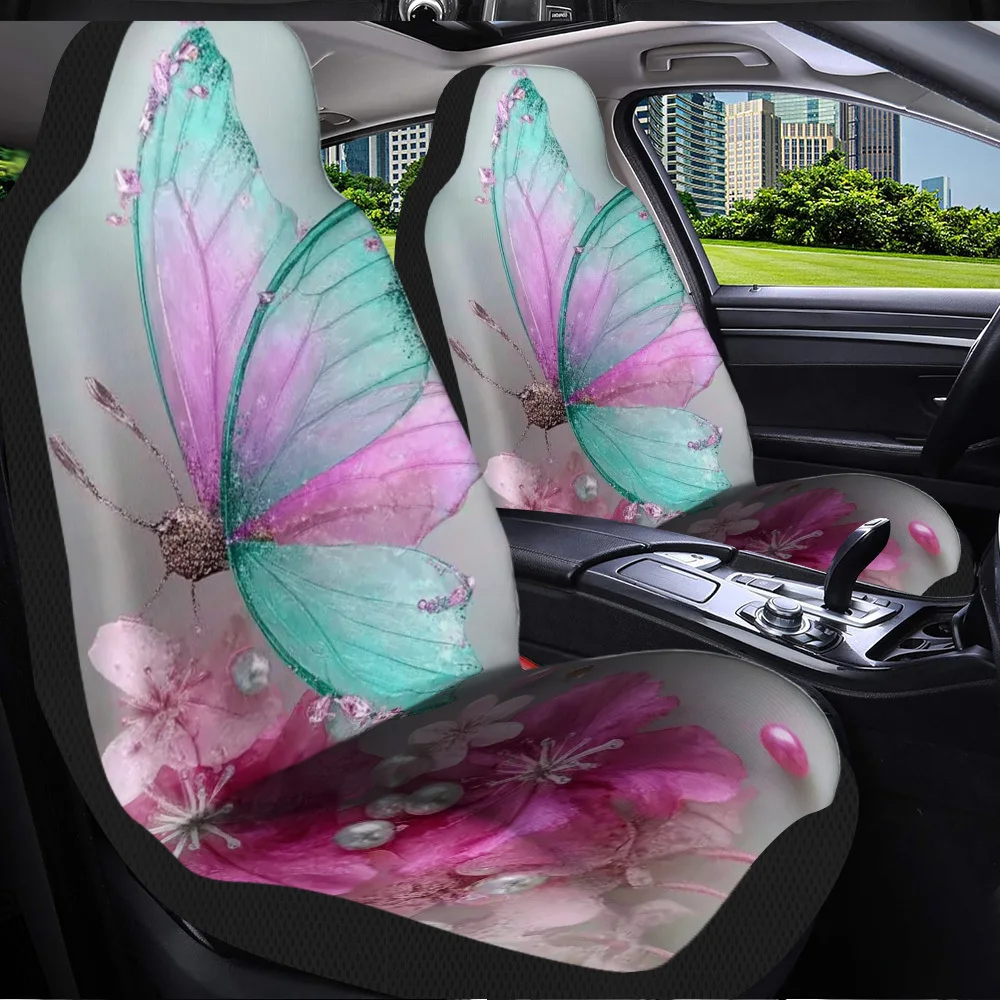 2pcs Spring Butterfly Blossom Design Universal Car Seat Cover Set – High-Quality, Durable, And Stylish Car Seat Protectors, Univ 5