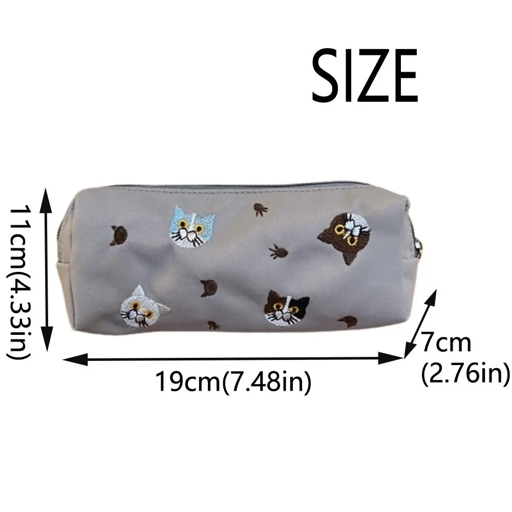 Cute Cat Embroidery Pencil Case Portable Large Capacity Stationery Bag For School Students Makeup Storage Bag