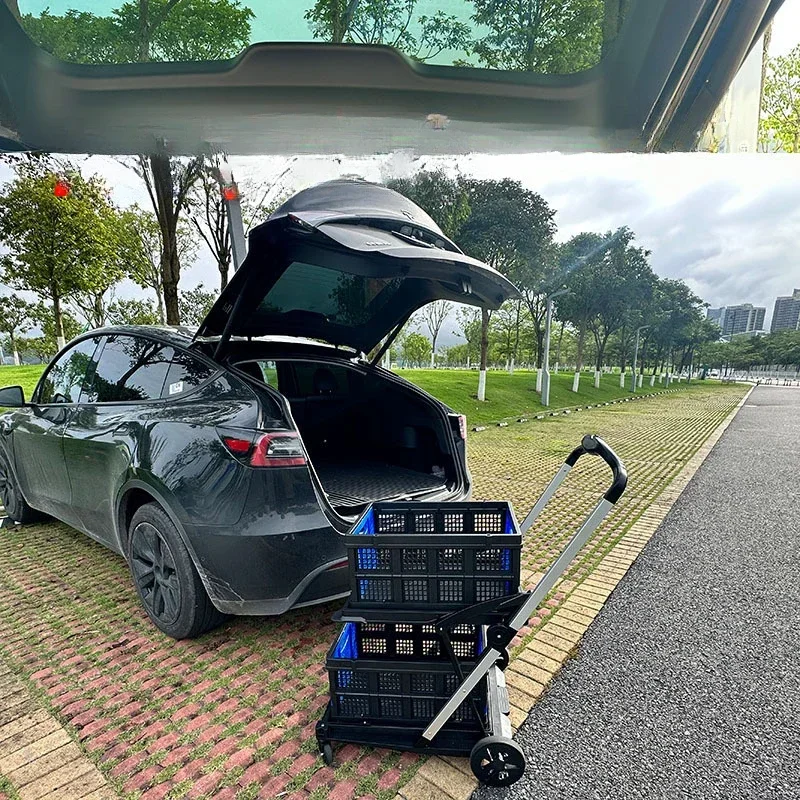 

Portable Double-Layer Shopping Cart Folding Trolley Storage Basket