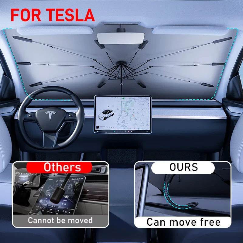 Car Windshield Sunshades Umbrella For Tesla Model 3 Y Bendable Handle Juniper Car Solar UV Protection Highland Front Parasol