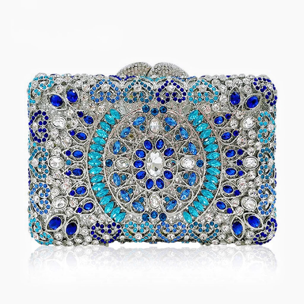 Blue Silver Pink Diamond Vintage Women Evening Bags Wedding Bridal Party Clutch Purse Dinner Rhinestone Elegant Banquet Handbags