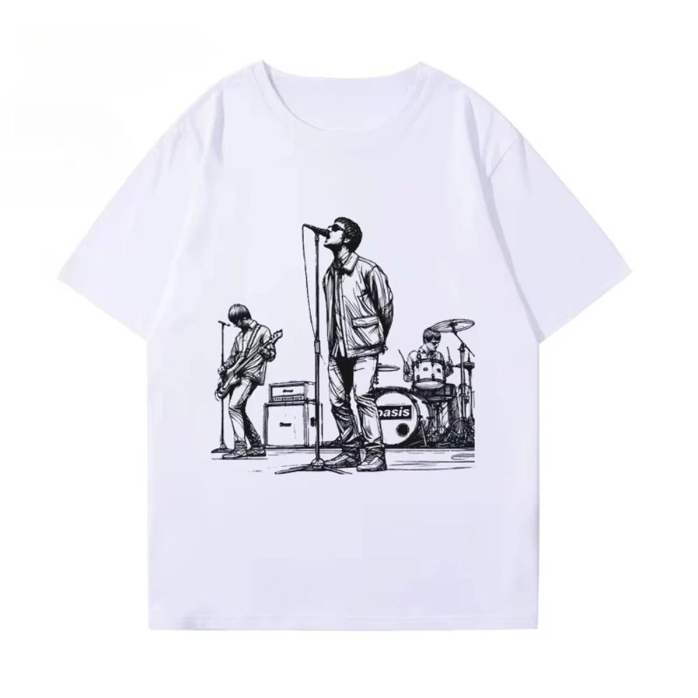 Oasis Band Album T-Shirt Men's and Women Summer American Vintage British Rock Graffiti Short Sleeves Clothes Casual Tops Popular