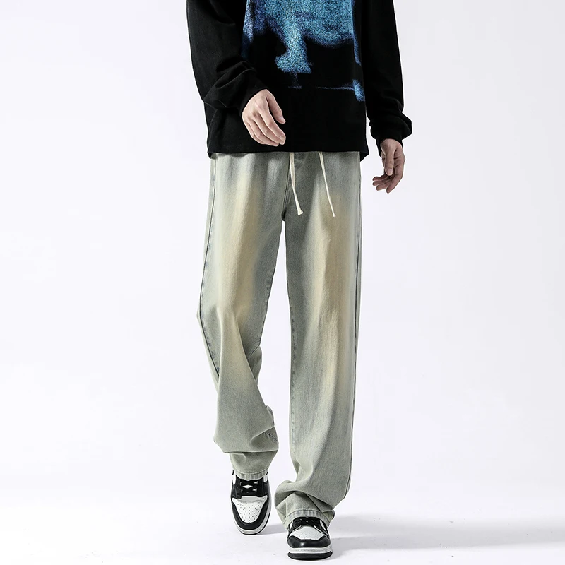 

Slim Straight Men's Jeans Spring Autumn Thin Loose Wide Leg Pants American High Street Trendy Brand Mud Yellow Wa Casual Lo...