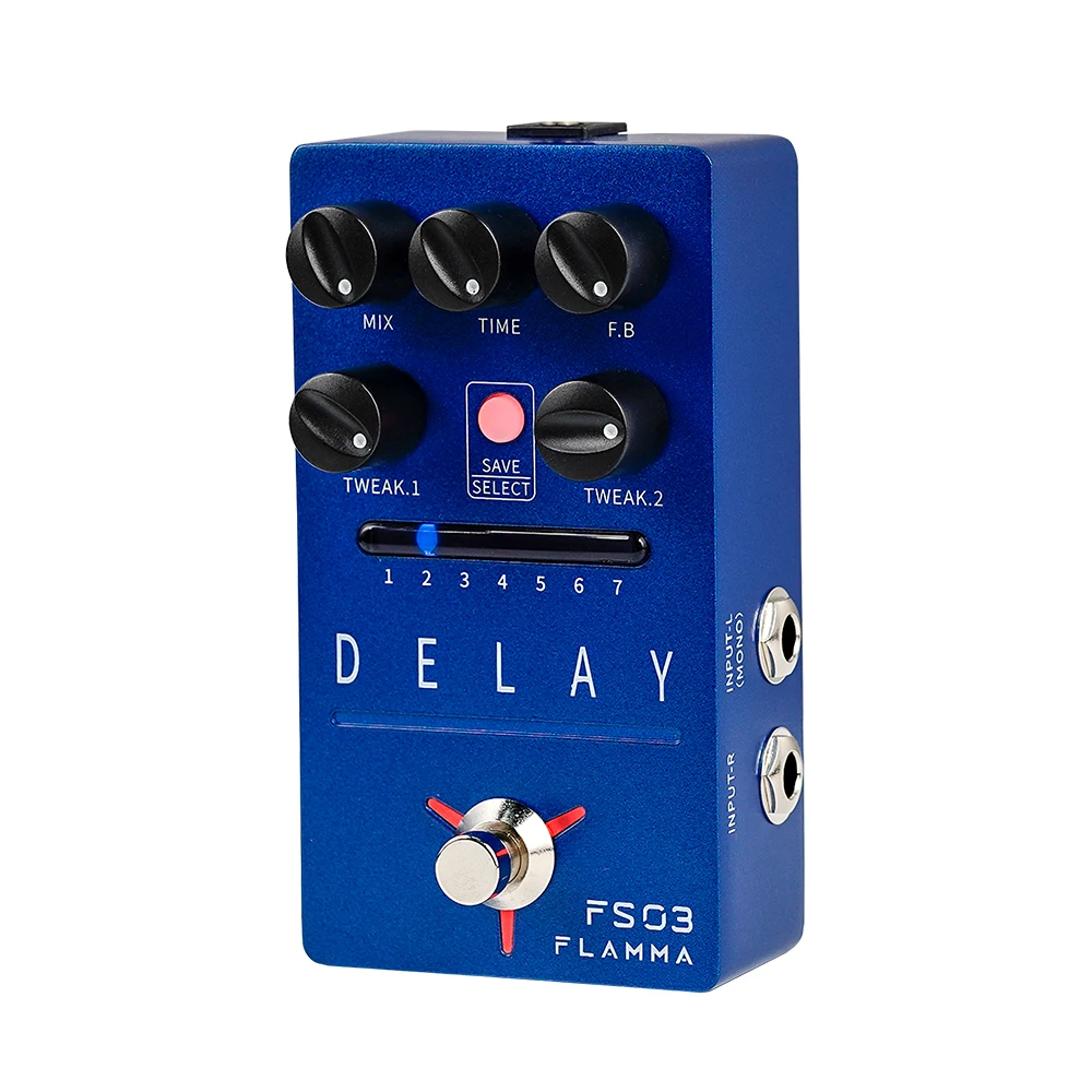 FLAMMA-FS03 Guitar Delay Effects Pedal Stereo Delay Pedal 6 Delay Effects with 80s Looper Storable Presets Tap Tempo Trail on