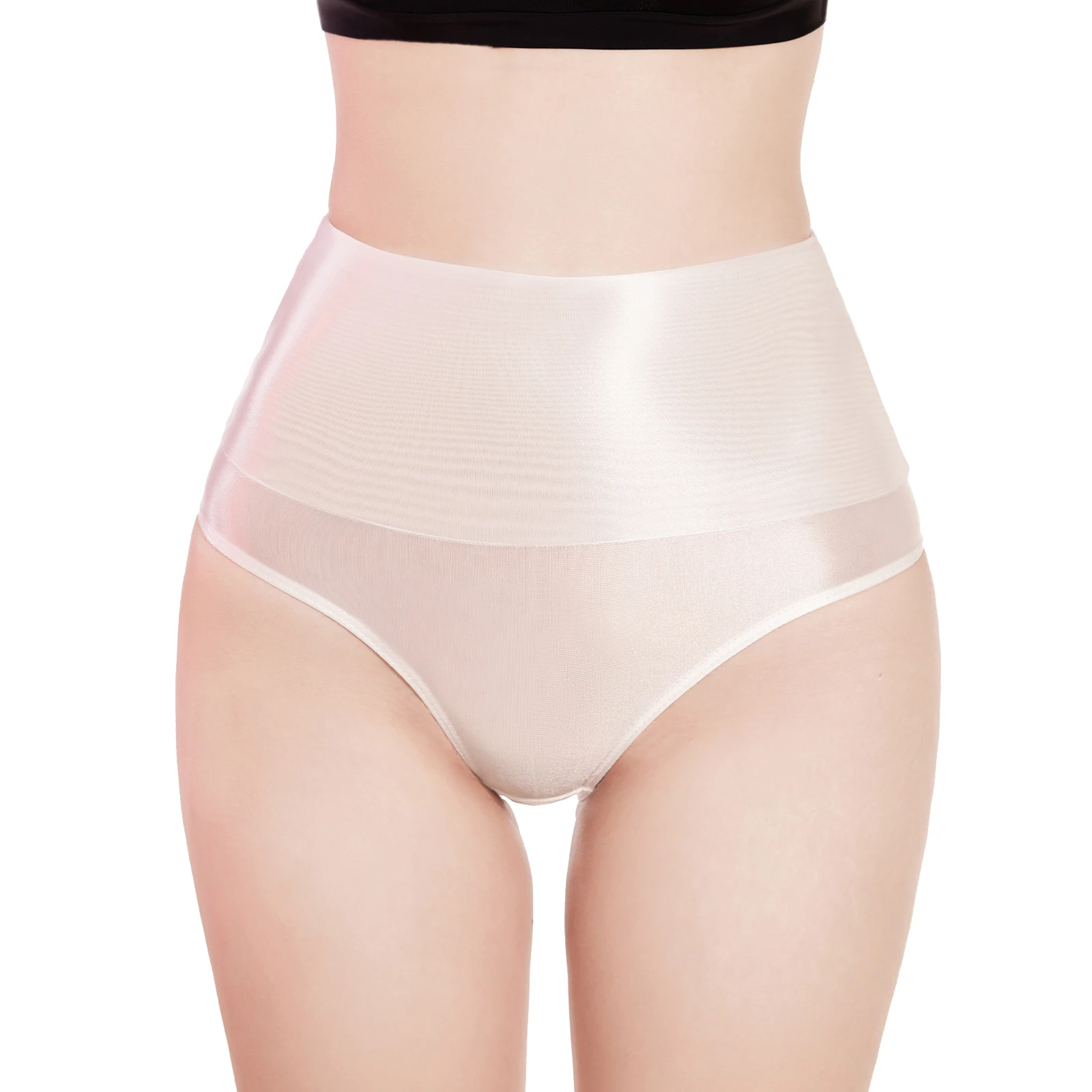 

Women High Waist Solid Color Briefs Tummy Control Translucent Sexy Underwear Stretchy Glossy Comfortable Casual Daily Underwear