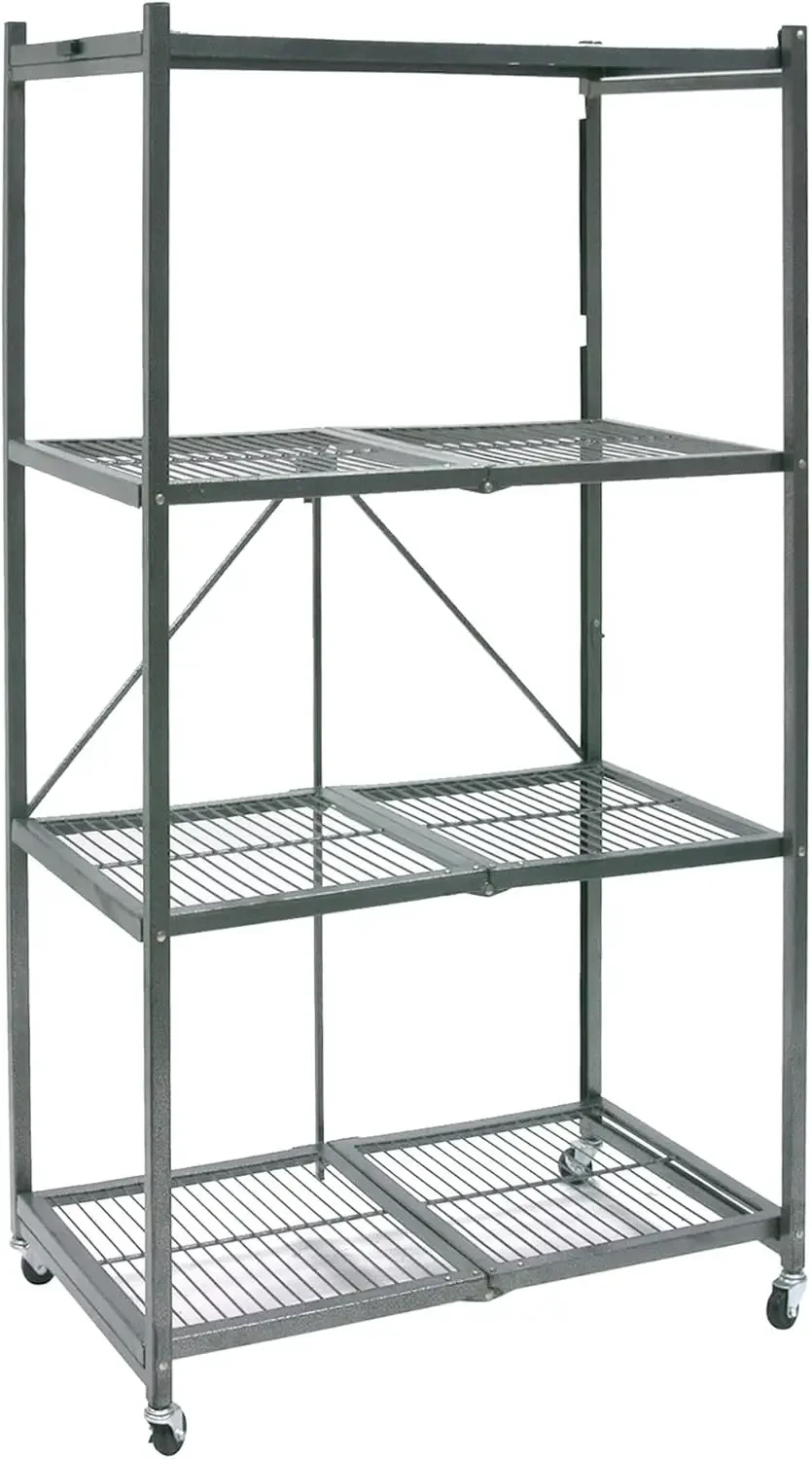 Origami 4 Tier Foldable Heavy Duty Metal Garage Storage Shelf Rack with Wheels and Powder Coated Steel for Organization in Home