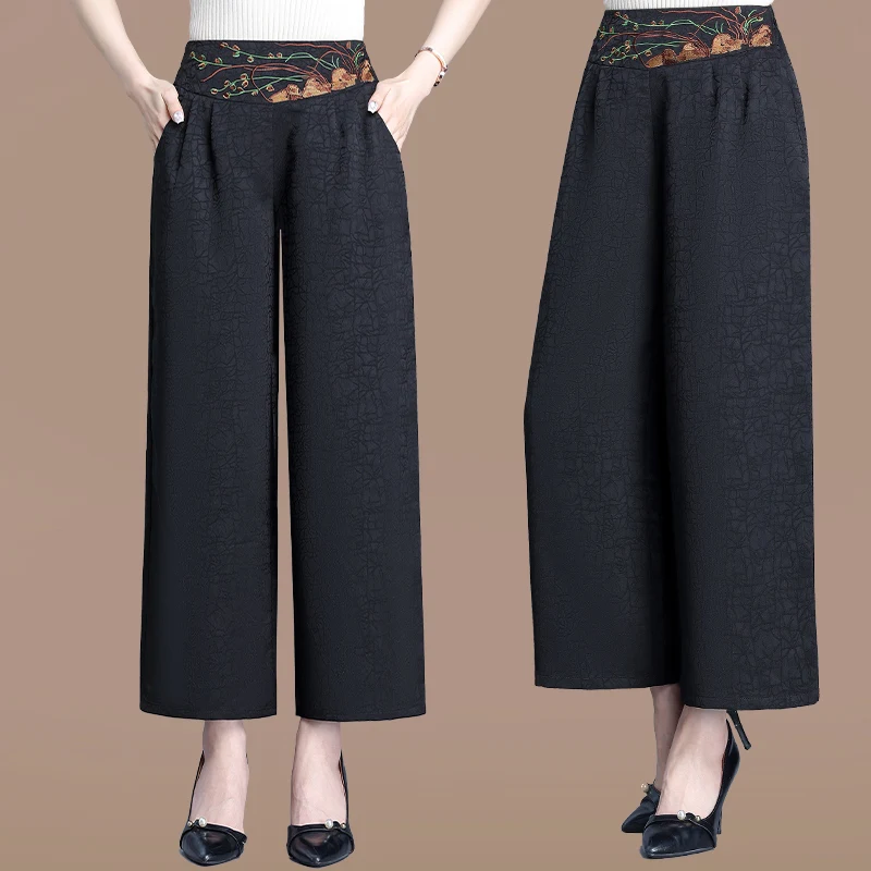 

Осенние модные широкие брюки для женщин, новинка весеннего сезона, для среднего и старшего возраста, больших размеров, в китайском стиле, тонкие, укороченные (длиной 7/8)