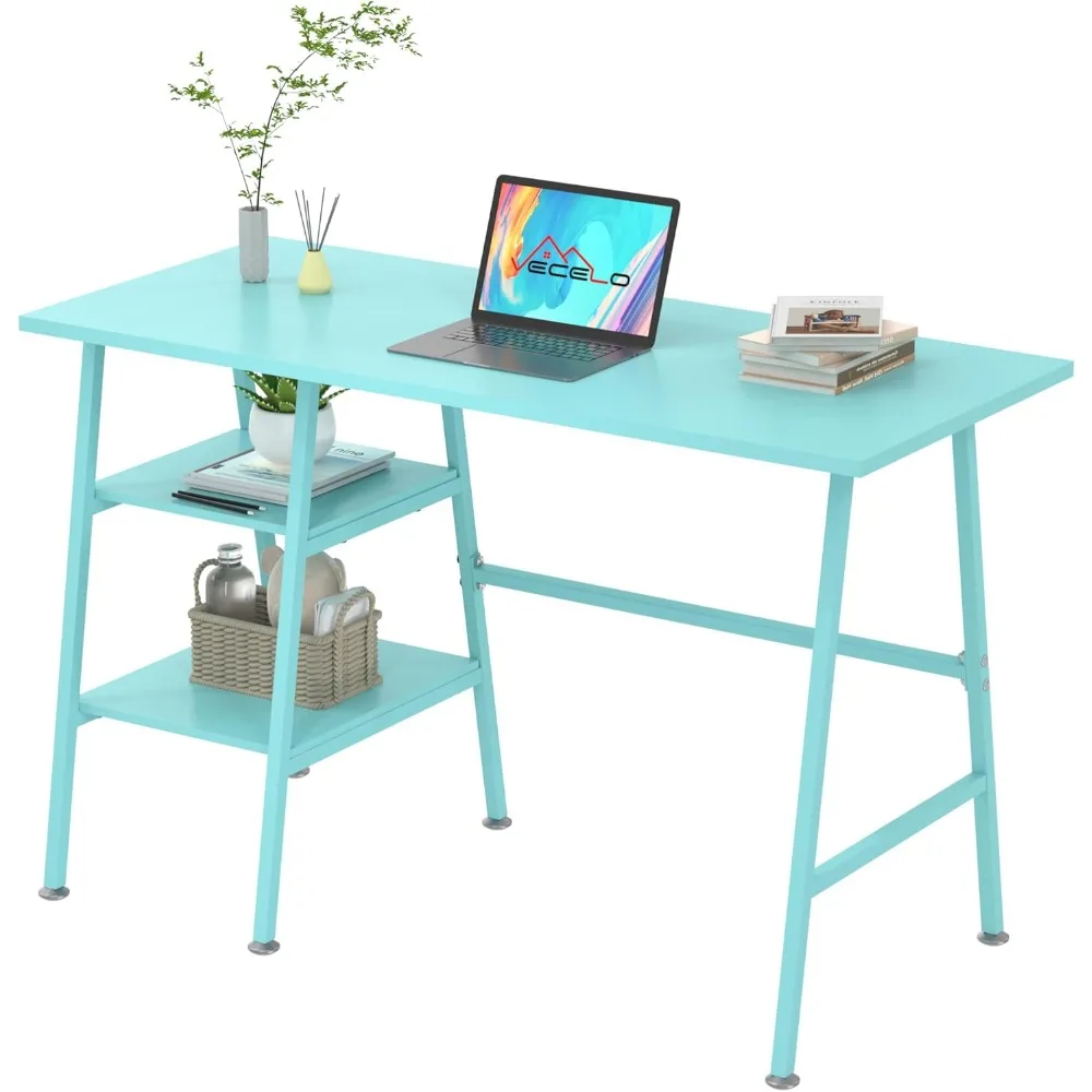 

43.1 Inch Computer Desk Home Office Blue Study Desk Work Office Table with Shelves Wooden Desk for Bedroom