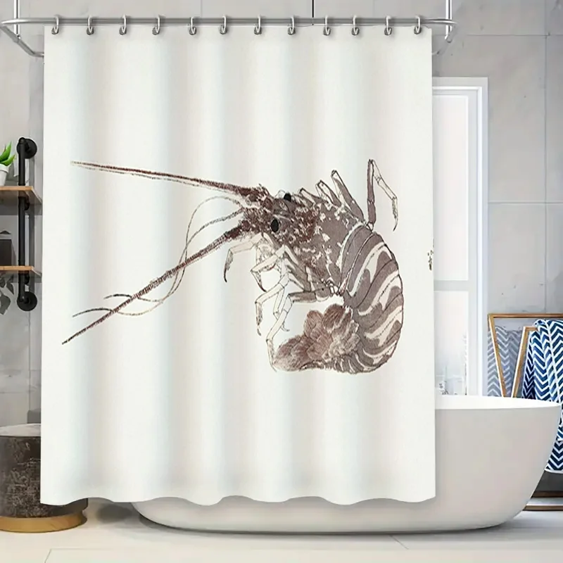 

Brown Shrimp Printed Waterproof Shower Curtain for Bathroom Decoration White 180x270cm (6ft x 9ft)