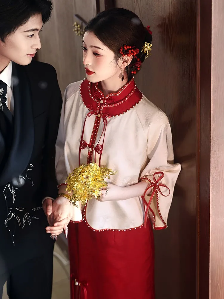

Платье для тостов, Cheongsam, новый комплект для свадьбы и юбки в китайском стиле для возвращения невесты