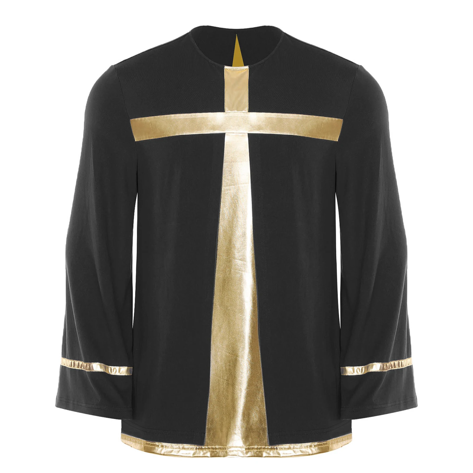 

Mens Church Choir Performance Costume Liturgical Worship Dance Top Metallic Shiny Long Sleeve Pullover Praise Dance Tunic Shirt