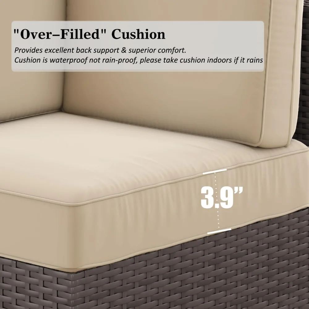 8 Pieces Outdoor Patio Furniture Set with 44" Fire Pit Table Brown Rattan Sectional Sofa Conversation Sets