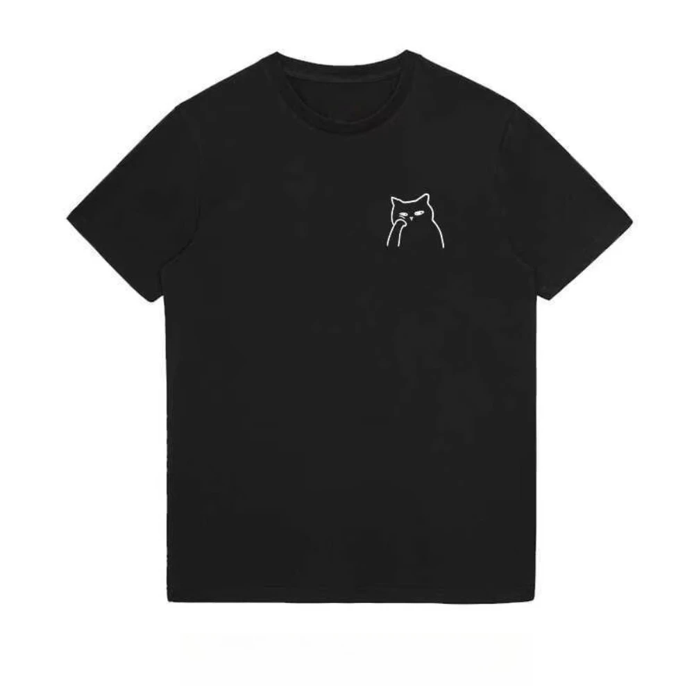 2025 الإبداعية القط المطبوعة قصيرة الأكمام الرجال القطن فضفاض جولة الرقبة تي شيرت للنساء زوجين الزي الأعلى