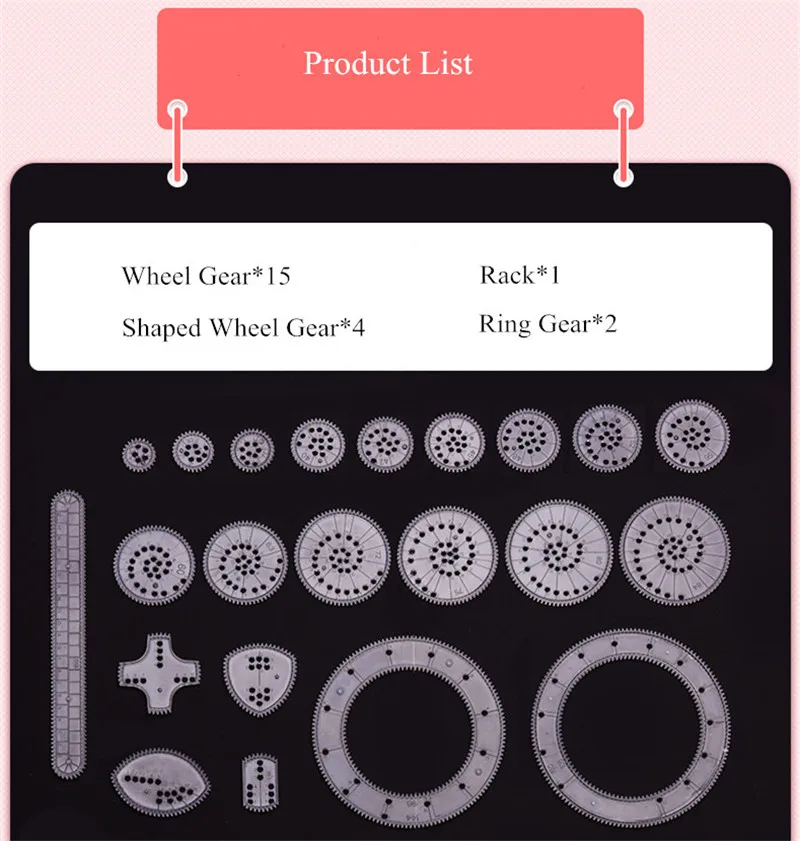 22PCS Clear Spirograph Drawing Toy Set DIY Creative Design Geometric Drawing Interlocking Gears Wheels Ruler Kids Art Craft  Toy