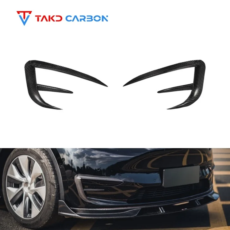 

Car Exterior Parts Dry Carbon Fiber Front Bumper Canards Trim Splitter Fog Lamp Cover Trim Canards for TESLAs Model Y 2021-2022