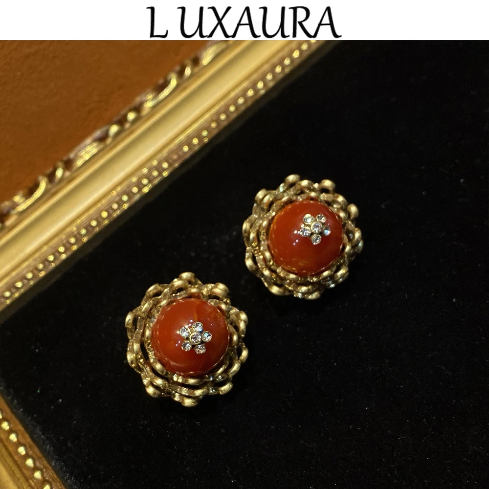 Vintage fashion classic red natural stone flower design paired with Bohemian women's accessory stud earrings