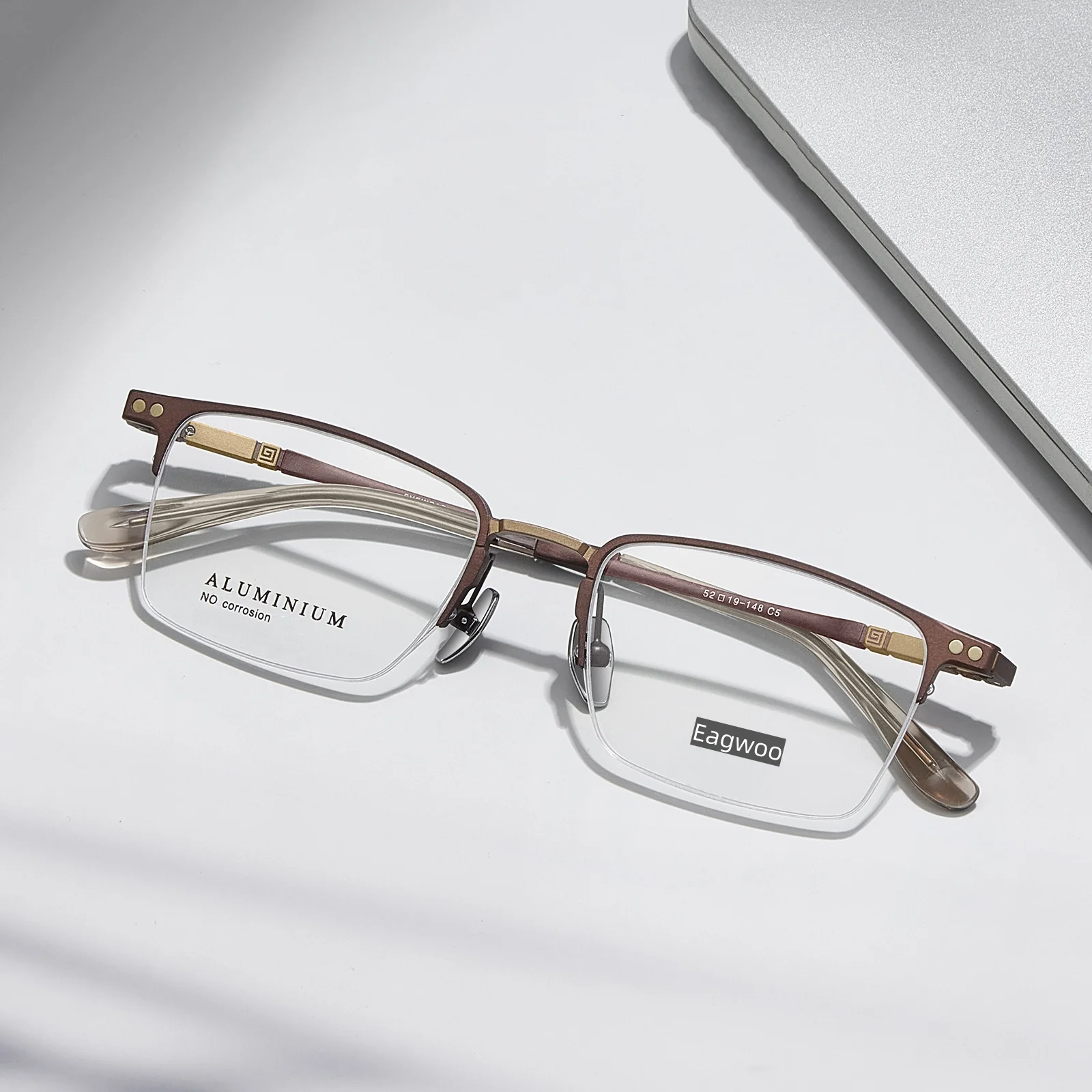 Aluminum Titanium Half Rim Eyeglasses Business Frame Optical Prescription Semi-Spectacle 52mm Wide for Professional Use