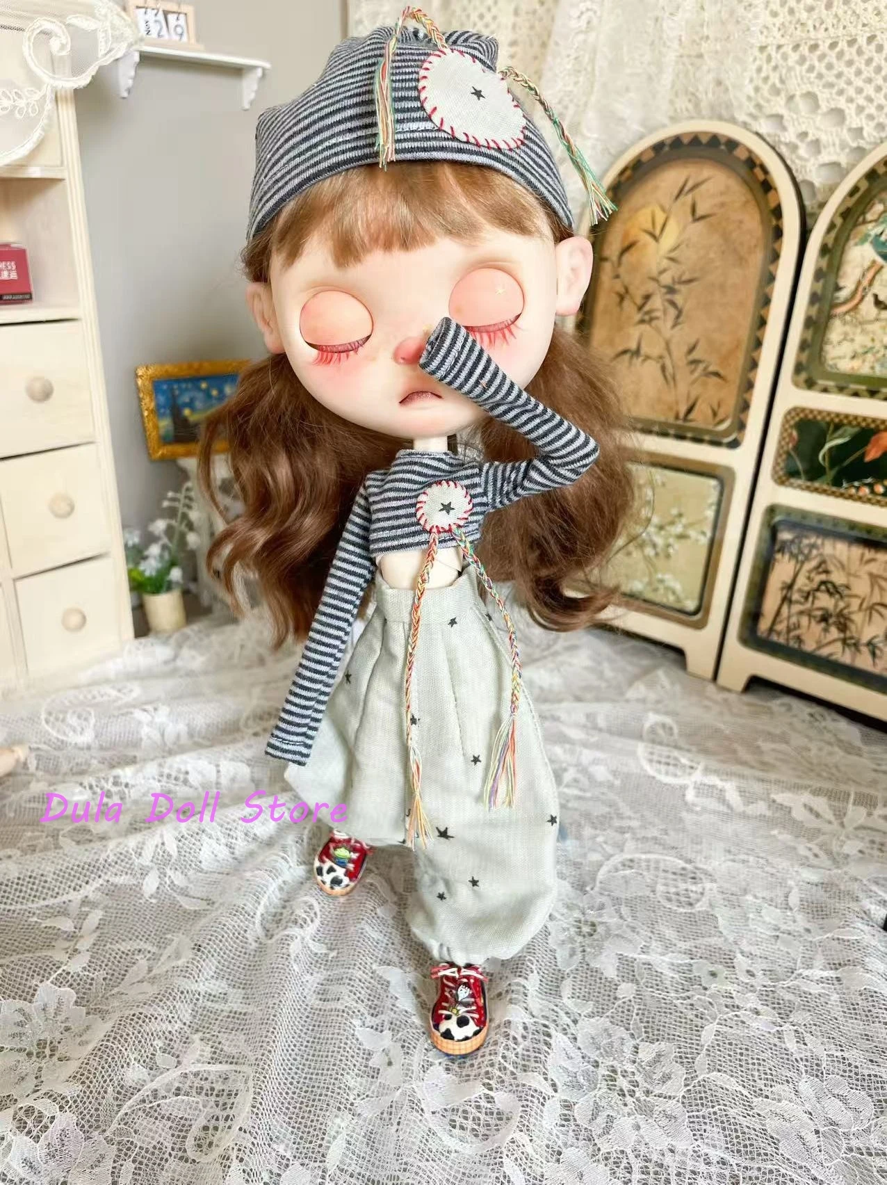 Dula ドール服 ショートトップ 長袖 ワイドレッグパンツ カジュアル衣装 ブライス ob24 ob22 ICY JerryB 1/6 ドールアクセサリー