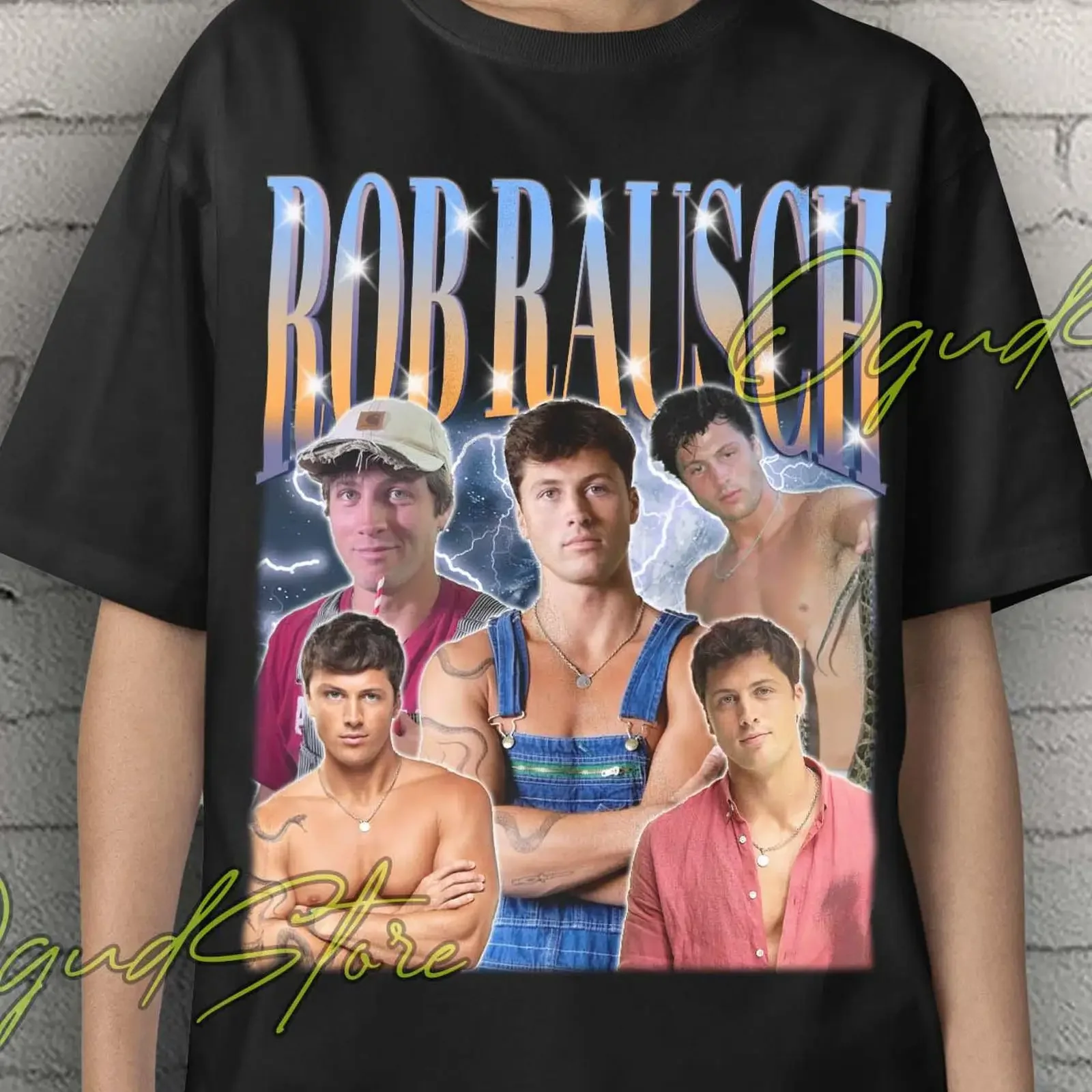 Rob Rausch Vintage Bootleg Rap T Shirt Black  vintage Washed Top For Everyday Wear Breathable Stretched Comfortable fashion