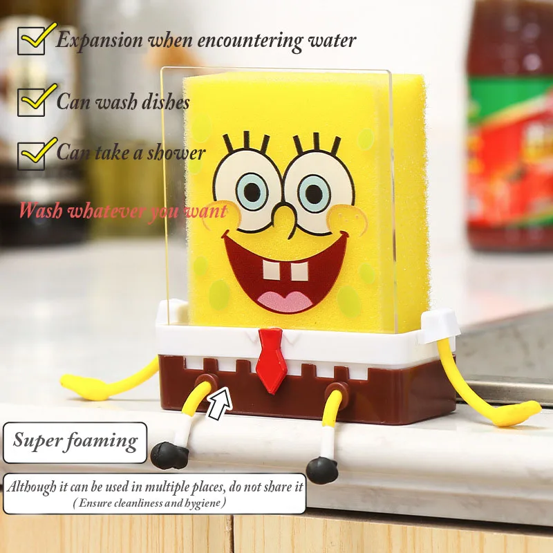 Sponge-bob SquarePants Dish Washing Brush Kitchen Supplies Drain Rack Cleaning Dishes Brushes Reusable Scrub Scouring Pad