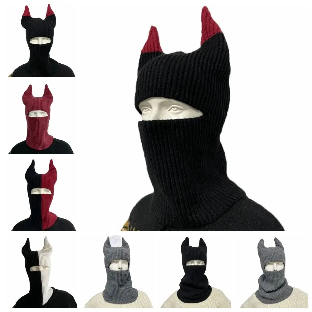 Cow Horn Cow Horn Knitted Hat Multifunctional Letter Cap Riding Mask Baotou Hat Fashion Versatile Headscarf Autumn