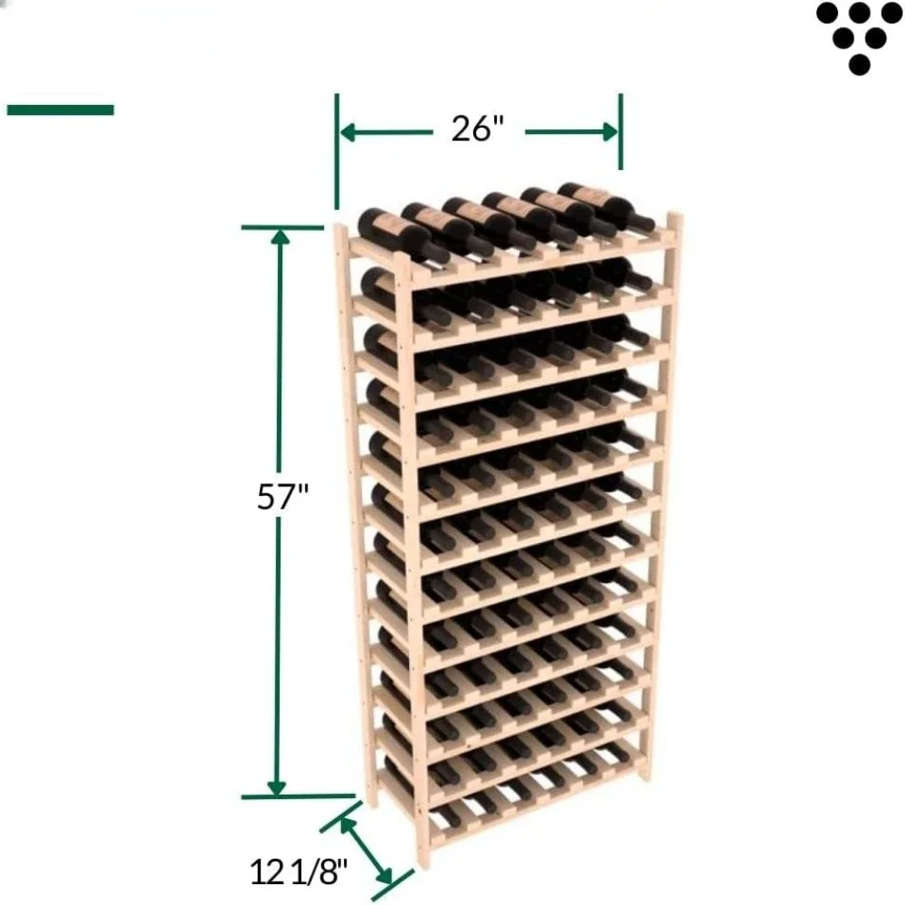 72 Bottle Premium Wooden Wine Rack with Display Top Easy Assembly Modular Wooden Wine Rack, Handcrafted in USA, Pine (Unstained)