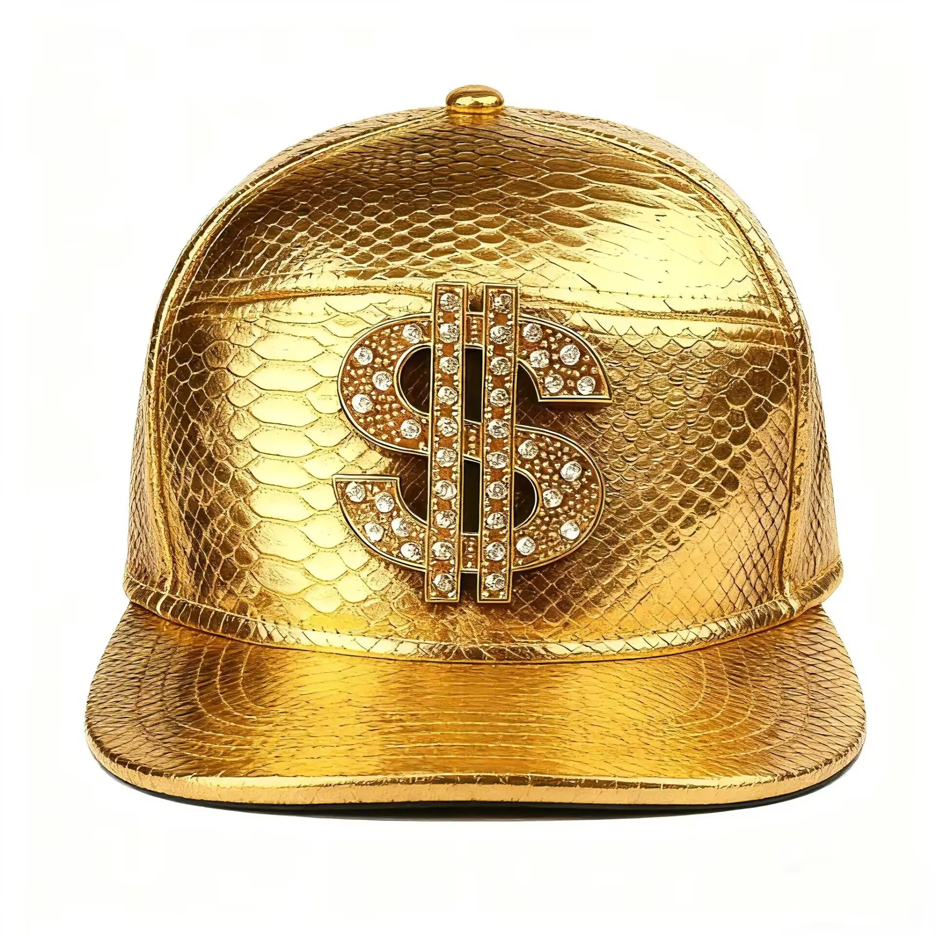 

Men's Hip Hop PU Leather Dollar Baseball Cap with Belt Buckle Snapback Golden Cool Design Party Gift 2025