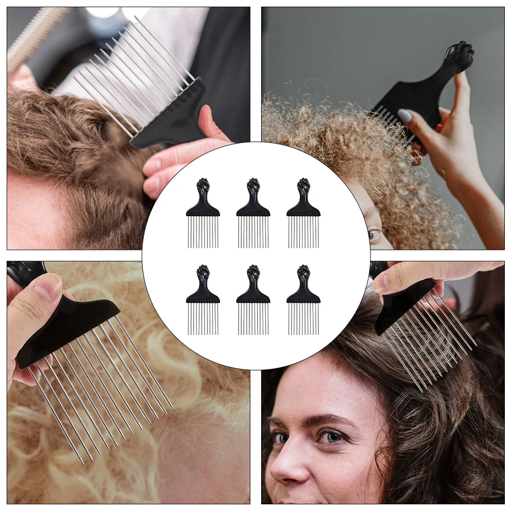 

6 Pcs Steel Needle Combs ABS Handle Afro Pick Braid Tools Lightweight Portable Hair Styling Set Creative Design Simple