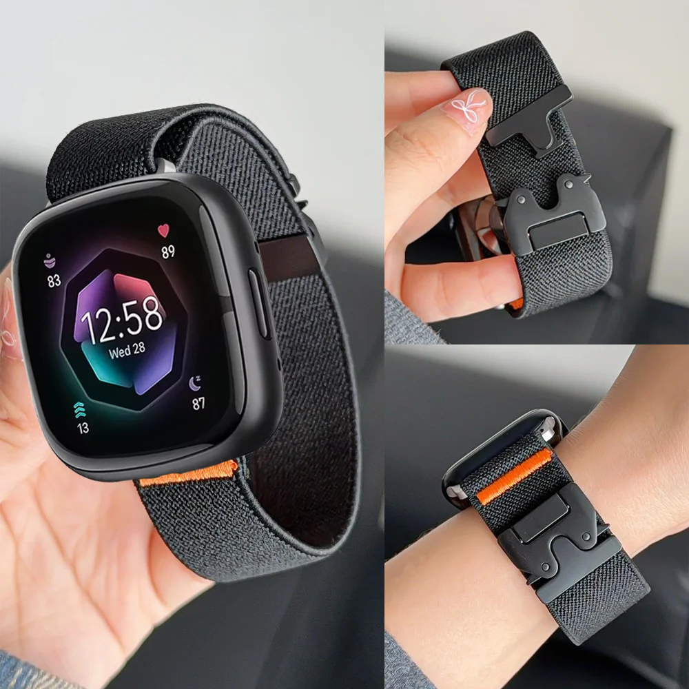 حزام نايلون مرن المظلة لـ Fitbit Versa 4 3 Sense 2 ملحقات الفرقة استبدال سوار كوريا المضفر لـ Fitbit Versa