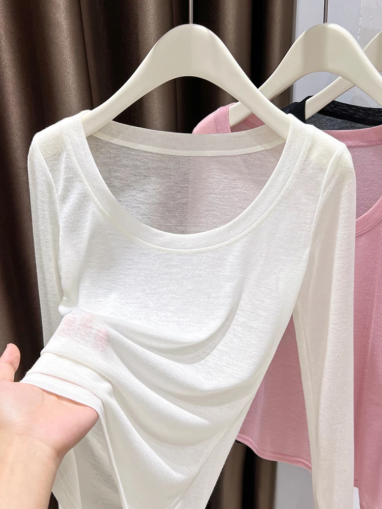 

Sexy Slim Fit Silk Base irt Women's Large round Ne Knitted Top Inner Wear Outer Wear Comfortable Soft Polyester Fiber