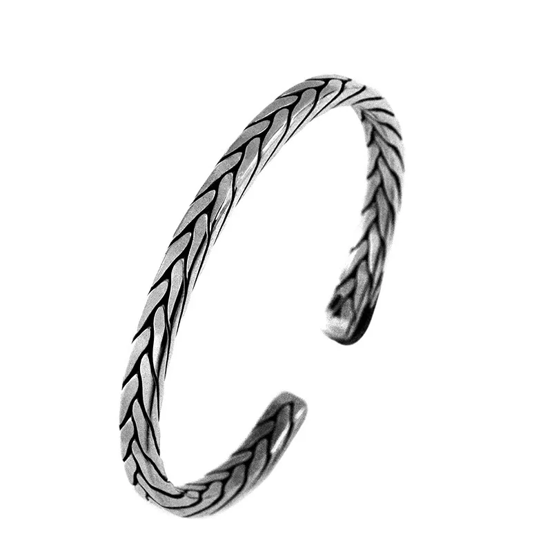 

Solid Silver Charm Bracelet for Mother Sterling Sliver Retro Vintage Weaven Twist Bangle Pure Argentum Jewelry Lover's Gift