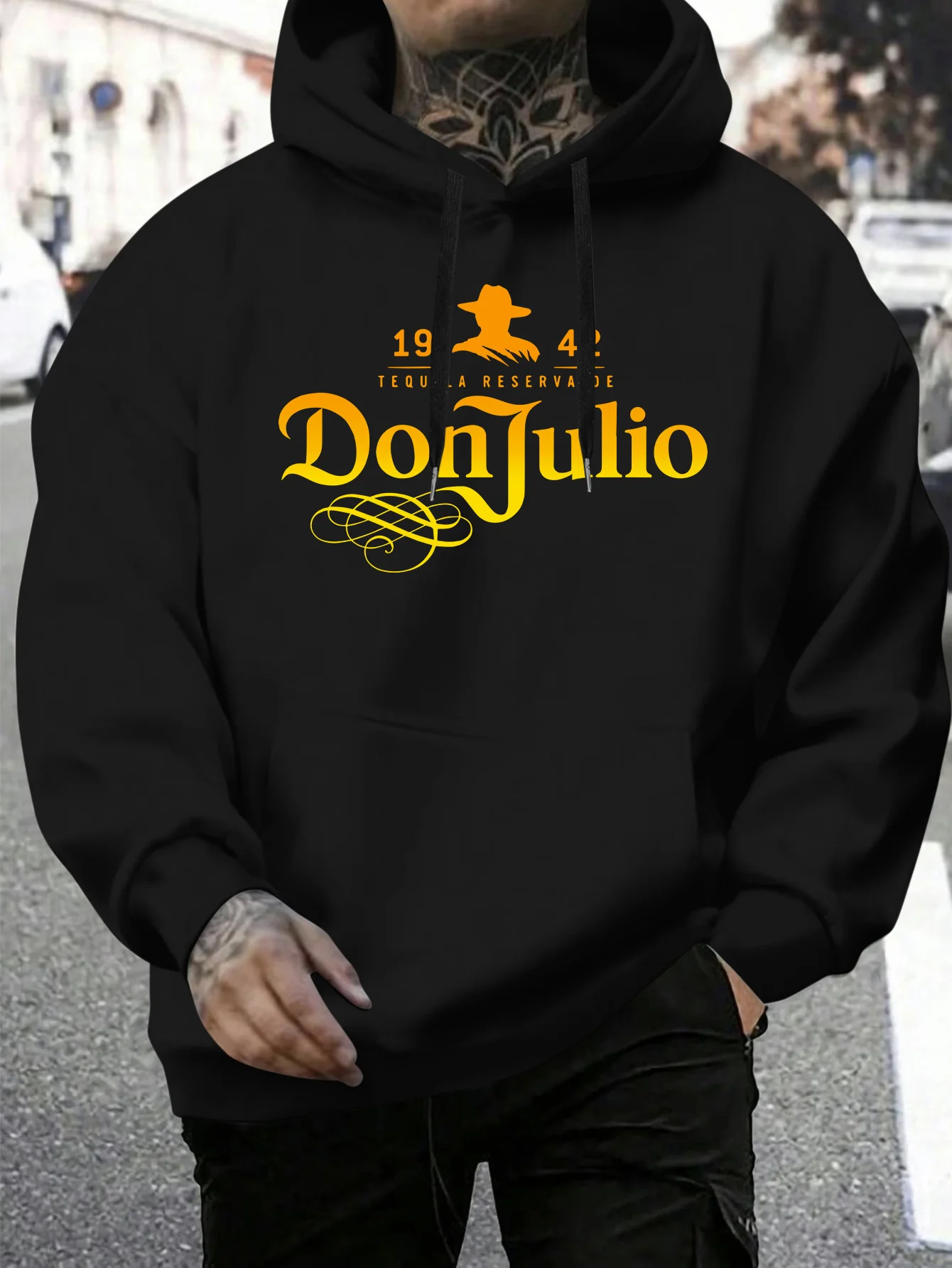 1942 Tequila Don Julio Collector's Edition print, men's casual and comfortable hooded sweatshirt, trendy long sleeved hooded swe